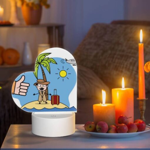 Love Acrylic Night Light, A Man In A Suit And Hat Is Standing On A Beach With A Suitcase And A Bag. -Acrylic Night Light Shop e213caa345ae87ed580169aee7a5d7a64f168425
