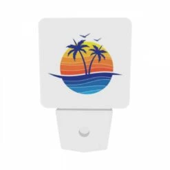 Night Light Set Of 2, A Blue And Orange Logo Of A Beach With Palm Trees. -Acrylic Night Light Shop e21fabe06bfa46b8c0775be3f37af2120aa18be4