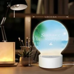 Round Acrylic Night Light, A Picture Of A Beach With A Boat And Palm Trees. -Acrylic Night Light Shop e26824fd6c7649cd5bddbb033a76fe98421600c0