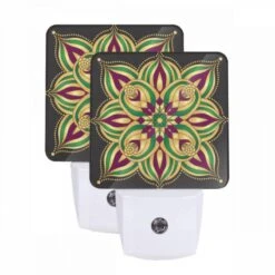 Night Light Set Of 2, A Colorful Flower With Green