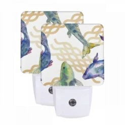 Night Light Set Of 2, A Group Of Fish Swimming In The Water.