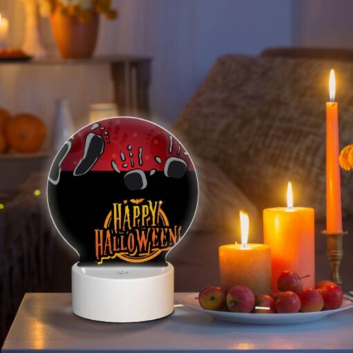 Round Acrylic Night Light, A Black And White Image Of A Happy Halloween Sign. -Acrylic Night Light Shop e348b3ace9cab2949899baa6d4e95eb9e48ebcf1