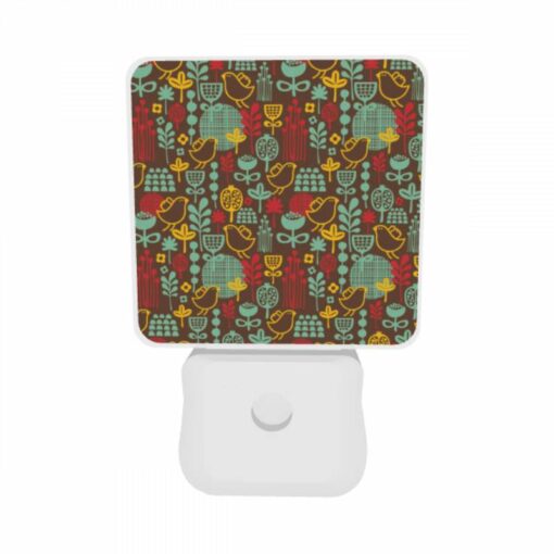 Night Light Set Of 2, A Pattern Of Birds And Flowers On A Brown Background. -Acrylic Night Light Shop e3eb1b82d2f1a91ced9a33f3d6c242d315ead037