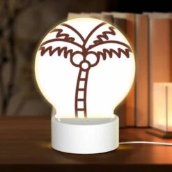 Round Acrylic Night Light, A Brown And White Drawing Of A Palm Tree.