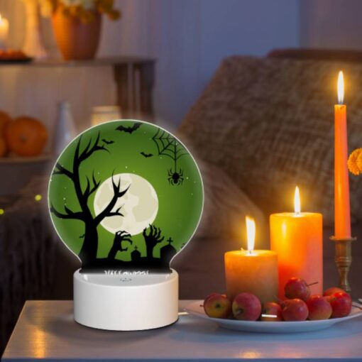 Round Acrylic Night Light, A Spooky Halloween Scene With A Full Moon And Bats. -Acrylic Night Light Shop e4b188bf9c9b5490e1772e2328c4851bb6f39acc
