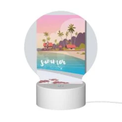 Round Acrylic Night Light, A Colorful Cartoon Of A Beach With A House And Palm Trees. -Acrylic Night Light Shop e4d19c251e9938c45da29ccdc0ee545b023ef298