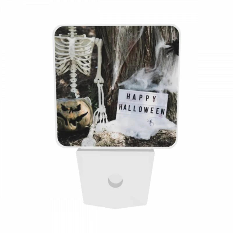 Night Light Set of 2, A skeleton and a pumpkin are placed next to a sign that reads "Happy Halloween." Night Light Set Of 2, A Skeleton And A Pumpkin Are Placed Next To A Sign That Reads "Happy Halloween." -Acrylic Night Light Shop e51b8e9d01478094046918934976ad3f6be575d9
