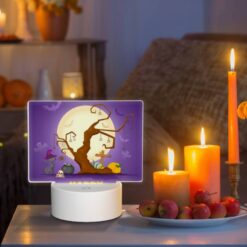 Rectangular Acrylic Night Light, A Tree With Halloween Decorations And A Banner That Says "Happy Halloween." -Acrylic Night Light Shop e5f221790127988486b42b3f186491c32d1c7fde