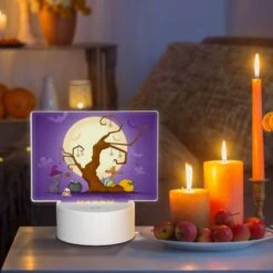 Rectangular Acrylic Night Light, A Tree With Halloween Decorations And A Banner That Says "Happy Halloween." -Acrylic Night Light Shop e5f221790127988486b42b3f186491c32d1c7fde