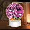 Round Acrylic Night Light, Three Women In Bikinis Are Standing On A Pink Background.