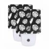 Night Light Set Of 2, A Pattern Of Leaves On A Black Background.