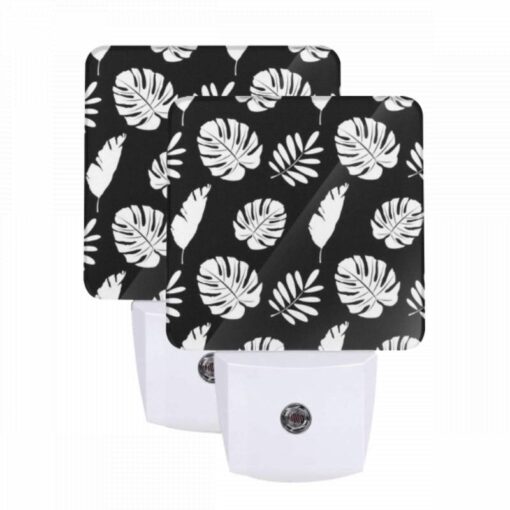 Night Light Set Of 2, A Pattern Of Leaves On A Black Background. -Acrylic Night Light Shop e64ebe1a0fee36f0c446cbd2eeda36f7b61e3f06