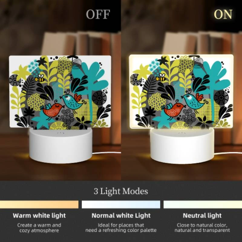 Rectangular Acrylic Night Light, A colorful illustration of a bird and a bee surrounded by flowers. Rectangular Acrylic Night Light, A Colorful Illustration Of A Bird And A Bee Surrounded By Flowers. -Acrylic Night Light Shop e670c6d6fbc8579bfa9d515960bdb3af57a59364