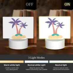 Rectangular Acrylic Night Light, A Cartoon Drawing Of A Palm Tree On A Sandy Beach. -Acrylic Night Light Shop e67593410bf481b9d7b474415c3823064e7b7177