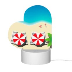 Love Acrylic Night Light, Two Red And White Striped Umbrellas On A Beach. -Acrylic Night Light Shop e81a6d9d4e26c080be21827083e648f48a14e1ea