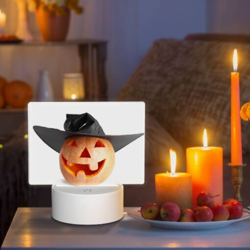 Rectangular Acrylic Night Light, A Pumpkin With A Black Hat On It. -Acrylic Night Light Shop e8583a9d78c4fbf965137828663888dcc122ba8e