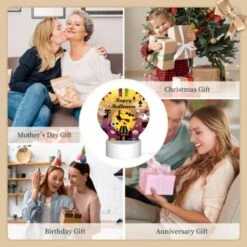 Round Acrylic Night Light, A Colorful Poster With Halloween Decorations And A Witch On A Broom. 7 Round Acrylic Night Light, A Colorful Poster With Halloween Decorations And A Witch On A Broom. -Acrylic Night Light Shop e89ec6813eda65b29d39640a1acd4a25ccf47c4f