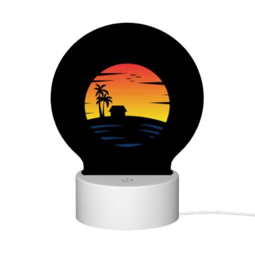 Round Acrylic Night Light, A Sunset With A House And A Palm Tree. -Acrylic Night Light Shop e8a4687edc85b152bc733be71d1ed48f1f056bc8