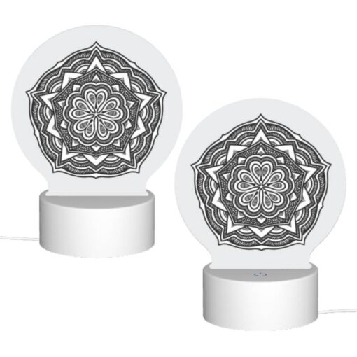 Round Acrylic Night Light, A Black And White Drawing Of A Flower. -Acrylic Night Light Shop e8dfb06bf2a55b82f13f55096d802f270a51a01c