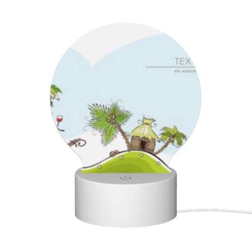 Round Acrylic Night Light, A Cartoon Of A Hill With A Palm Tree And A Bottle Of Wine. -Acrylic Night Light Shop e938acca77152517600f4e318841e121dd887ae5