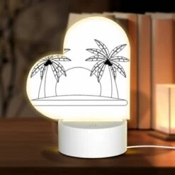 Love Acrylic Night Light, A Black And White Drawing Of A Hat With Two Palm Trees On Either Side.