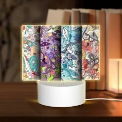 Rectangular Acrylic Night Light, Three Colorful Designs Are Displayed On A Wall.