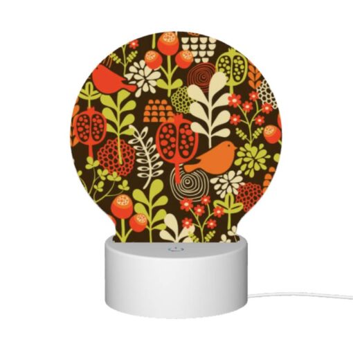 Round Acrylic Night Light, A Colorful Floral Pattern With Birds And Berries. -Acrylic Night Light Shop eb72cbf7783e80fb45e6cfbbe8a61f1d56c97304