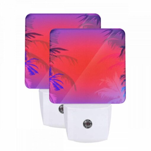 Night Light Set Of 2, Two Palm Trees Are In The Background Of A Blue And Red Sky. -Acrylic Night Light Shop ebecb7bba541fe4a473d34d3add30be135ddff36