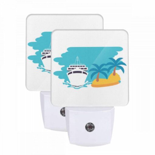 Night Light Set Of 2, A Boat Is Sailing In The Ocean Next To A Palm Tree. -Acrylic Night Light Shop ec7d1796f0bc5922686f773904452b58c003400b