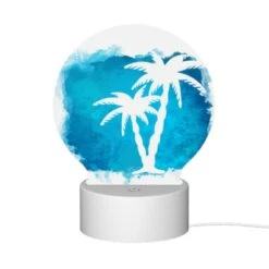 Round Acrylic Night Light, A Blue And White Painting Of A Palm Tree. -Acrylic Night Light Shop ed9aa5870d325c4c936b4a5d298d1f9c25afd793