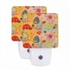 Night Light Set Of 2, A Colorful And Whimsical Pattern Featuring A Variety Of Animals And Objects.