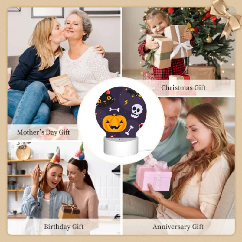 Round Acrylic Night Light, A black cat and a pumpkin are among the Halloween decorations. Round Acrylic Night Light, A Black Cat And A Pumpkin Are Among The Halloween Decorations. -Acrylic Night Light Shop ee1e01ce0a7308f1d295cfd90ea3c8a690ef094a