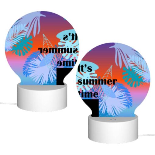 Round Acrylic Night Light, A Colorful Image Of A Palm Tree With The Words "It's Summer Time" Written On It. -Acrylic Night Light Shop eeb62c4f04ae90f146c64c0fecc842995568b12d