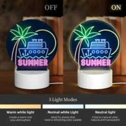 Round Acrylic Night Light, A Neon Sign That Says "Summer" With A Boat On It. -Acrylic Night Light Shop eee94dfe3125cdd8c3058d3cac1d6d3d4278dc18