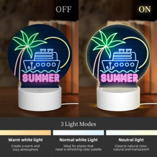Round Acrylic Night Light, A Neon Sign That Says "Summer" With A Boat On It. -Acrylic Night Light Shop eee94dfe3125cdd8c3058d3cac1d6d3d4278dc18