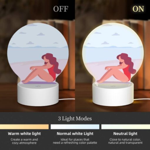 Round Acrylic Night Light, A Woman In A Red Bathing Suit Is Sitting On The Beach. -Acrylic Night Light Shop eefadfbdaaefcbec0cedb9fb24127e7279d4a8be