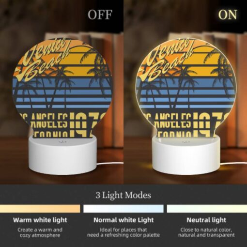 Round Acrylic Night Light, A Colorful Poster Advertising Venice Beach -Acrylic Night Light Shop ef28d38e6ca17844354519d66681df982324acd9