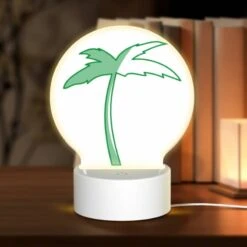 Round Acrylic Night Light, A Green Palm Tree With A White Trunk.