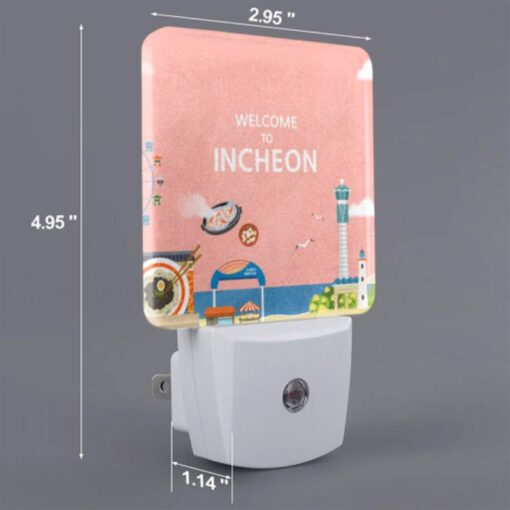 Night Light Set Of 2, A Colorful Cartoon Of A Beach With A Ferris Wheel And A Sign That Says "Welcome To Incheon." -Acrylic Night Light Shop f0b0daa086585d79c483fcece495cdbf32e8a33f