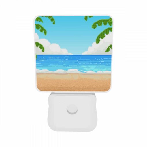 Night Light Set Of 2, A Cartoon Beach Scene With A Blue Ocean And Palm Trees. -Acrylic Night Light Shop f111b6c0c6ea6083065b374c6fe0ea5c9abae23b