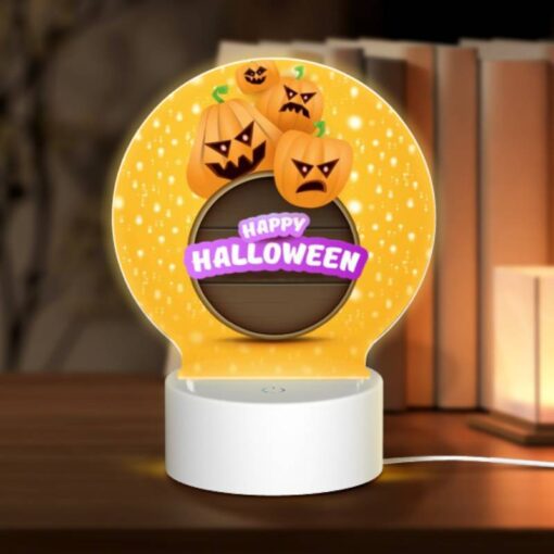 Round Acrylic Night Light, A Round Sign With A Bunch Of Pumpkins On It That Says "Happy Halloween". -Acrylic Night Light Shop f17f2d1e562aa226faaeee50ac1be18f980fbb5c