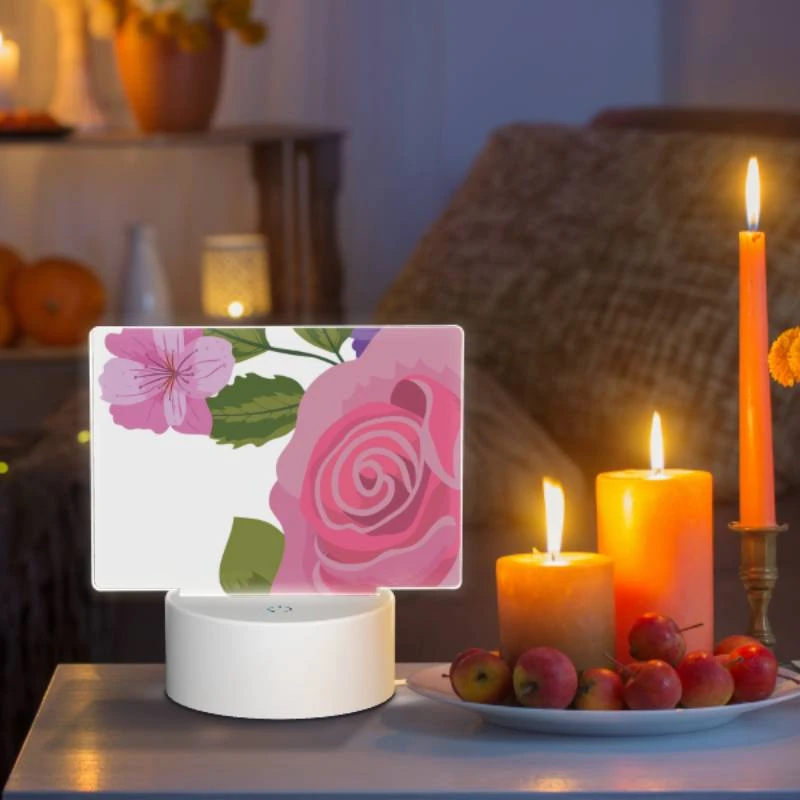 Rectangular Acrylic Night Light, A pink rose with a yellow center and purple petals. Rectangular Acrylic Night Light, A Pink Rose With A Yellow Center And Purple Petals. -Acrylic Night Light Shop f322aed9115ad089bf2e66d0506a5f6ccfe31792