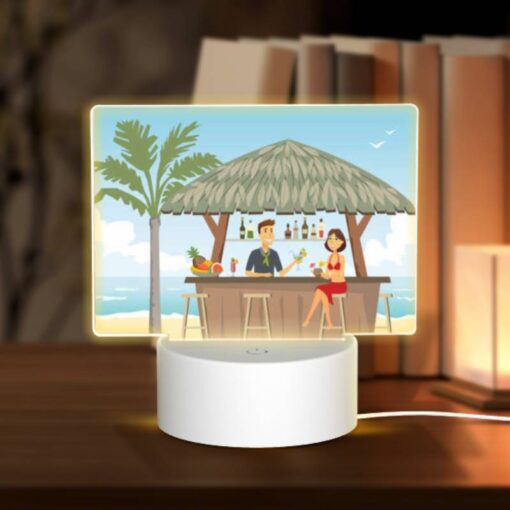 Rectangular Acrylic Night Light, A Man And Woman Are Sitting At A Bar Under A Thatched Roof -Acrylic Night Light Shop f3244129f4535756af8fa0aa9653b32472e59d5f