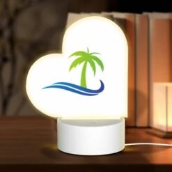 Love Acrylic Night Light, A Green And Blue Palm Tree Logo.