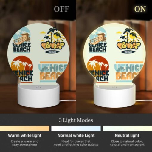 Round Acrylic Night Light, Four Different Designs Of The Venice Beach Logo. -Acrylic Night Light Shop f3bf77c9885942ea0cc2a3ff327a8f6f9ace90ba