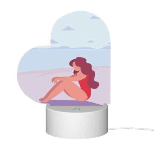Love Acrylic Night Light, A Woman In A Red Bathing Suit Is Sitting On The Beach. -Acrylic Night Light Shop f3d451b41b817cd19f36301b683c4815eab8a0ca