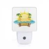 Night Light, A Sunny Beach With A Palm Tree Logo.