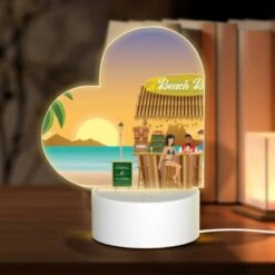 Love Acrylic Night Light, A Group Of People Are Sitting At A Bar On The Beach.