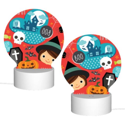 Round Acrylic Night Light, A Halloween Themed Image With A Girl And Various Halloween Symbols. -Acrylic Night Light Shop f4948697aafbf0479b3956a0c8f691bff16c69c0