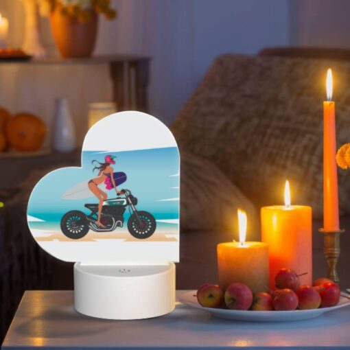 Love Acrylic Night Light, A Woman Is Sitting On A Motorcycle With A Surfboard On The Back. -Acrylic Night Light Shop f509c9c020b5356eb18793f2016386f05b3fab50
